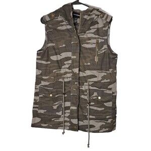 Zenana Outfitters Utility Vest Camo Hooded Sleeveless Jacket Women's Medium